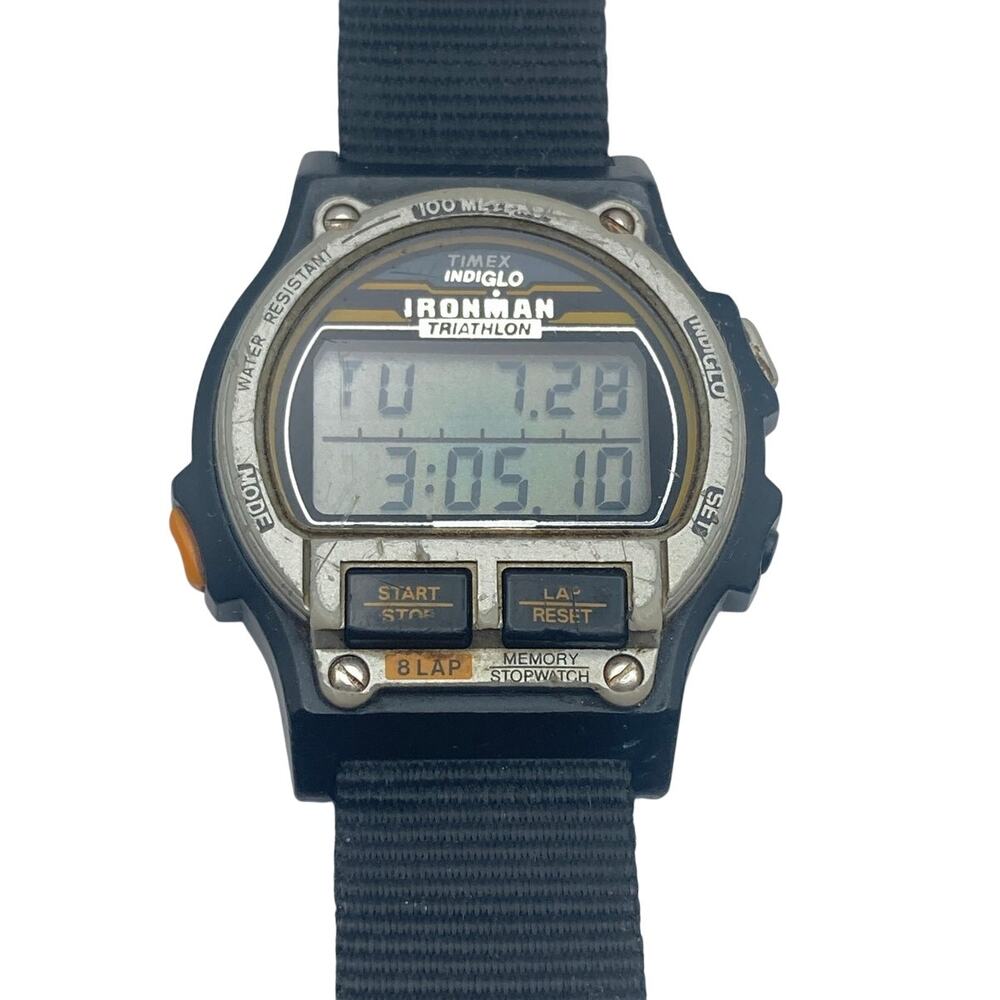 Vintage Timex Ironman Triathlon Digital Watch 38mm - New Battery WR Timer Date